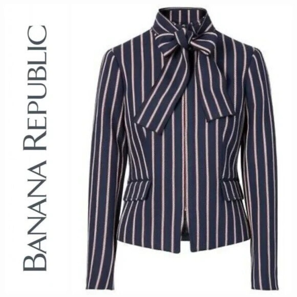 Banana Republic Navy Blue Nautical Stripe Blazer Jacket Size 8